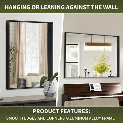 Suidia Bathroom Mirror, 30" x 22" Wall Mirror Metal Framed, Bathroom Vanity Mirror for Living Room Bedroom Bathroom Entryway, Black, Rect Corner Style
