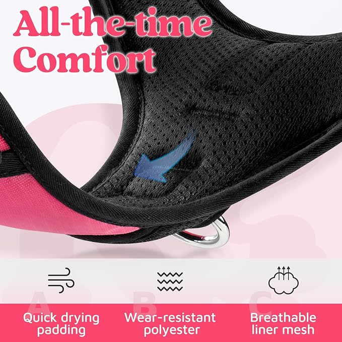 rabbitgoo Dog Harness for Large Dogs, No Pull Pet Vest with 3 Buckles, Adjustable Soft Padded Pet Harness with Easy Control Handle and Reflective Strips, Pink, XL-Mewly Pet