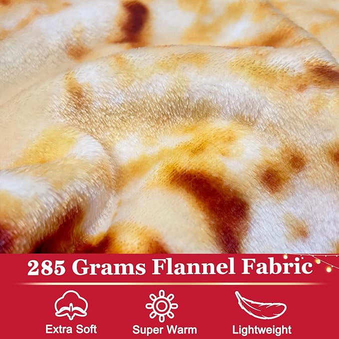 Jorbest Burritos Tortilla Throw Blanket Birthday Gifts for Adult and Kids, Realistic Tortilla Food Blanket Funny Gifts for Women Men Teen Mom Dad, 285 GSM Soft Flannel Taco Blanket (Tan, 71 inches)