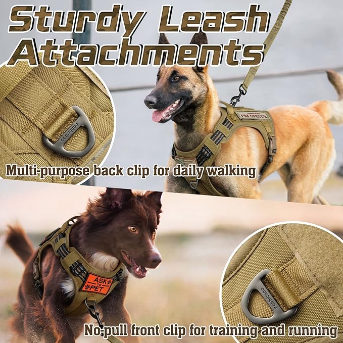 rabbitgoo Tactical Dog Harness for Small Dogs, No Pull Military Service Vest with Handle & Molle, Easy Control for Training Walking, Adjustable Reflective Straps, Brown, S-Mewly Pet