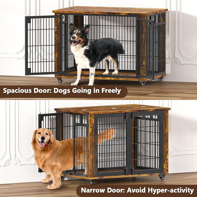 EasyCom 41" for Training Moveable XL Dog Crate, Large Dog Crate Furniture with Top-Access Teasing/Feeding Doors, Chew-Resistant Dog Kennel Indoor Furniture for Medium and Large Dogs-Mewly Pet