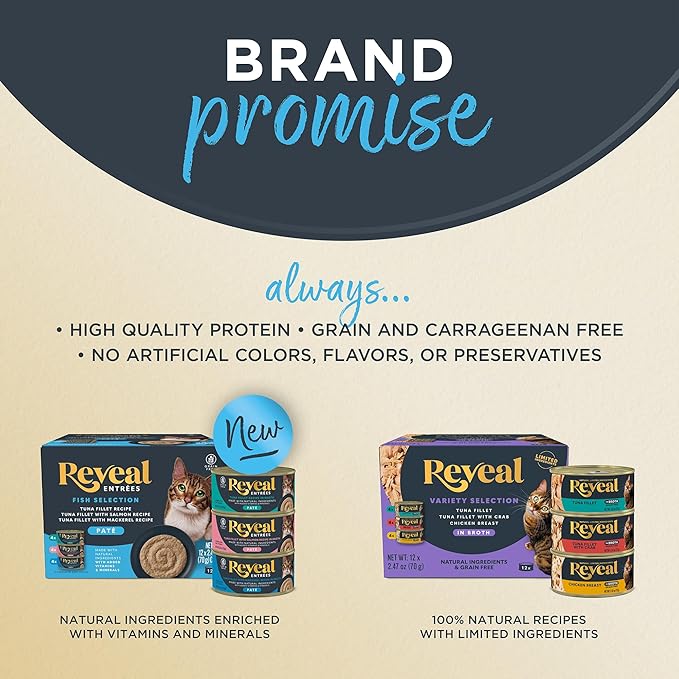 Reveal Natural Wet Cat Food, 24 Count, Grain Free, Limited Ingredient Canned Food for Cats, Ocean Fish in Broth, 2.47 oz Cans-Mewly Pet