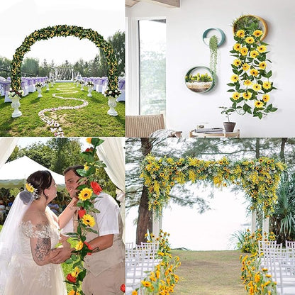 2 Pack 8.8FT Artificial Sunflower Garland with 100 LED Fairy String Lights,Fake Vines Faux Sunflowers Hanging Garland Silk Flowers Hanging Plant for Indoor,Outdoor,Wedding,Wall,Birthday Party