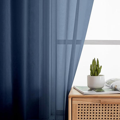 Aiyufeng Pure Sheer Window Curtains Inch 72 Length 2 PCS, Rod Pocket Voile Drapes for Bedroom Living Room, Semi Sheer Curtain Panels Window Treatments for Yard/Patio/Villa/Parlor, 40"x 72", Navy Blue