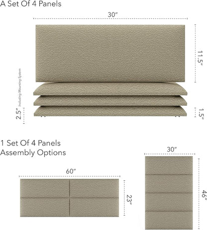 Vänt Upholstered Wall Panels - Queen/Full Size Wall Mounted Headboards - Boucle Beige - Set of 4 Panels (Each Individual Panel 30"x11.5")