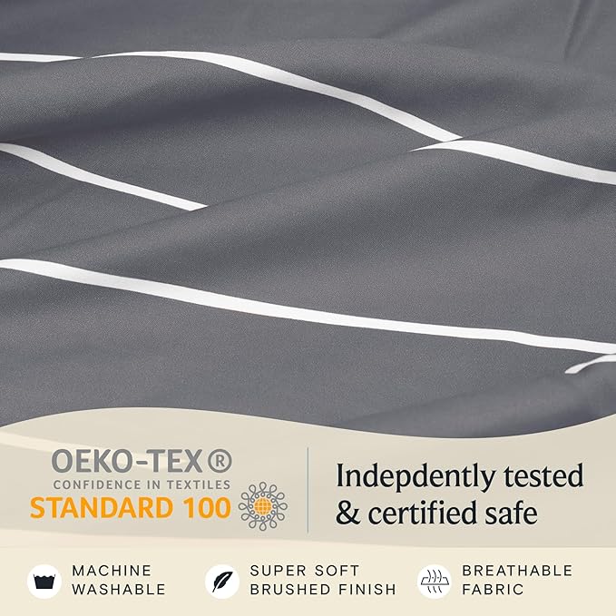 LuxClub Striped Sheets, 3 PC Striped Bed Sheets Twin Size for-Boys-and-Girls-Deep Pockets Wrinkle Free-Kids-Fitted Sheets Machine Washable Hotel Bedding (Twin, Light Grey)