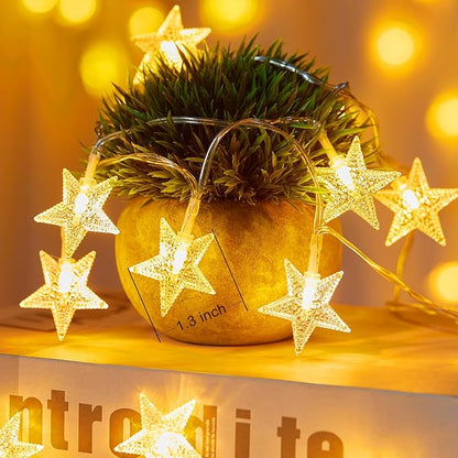 Minetom Star String Lights Battery Operated - 2 Pack 17 ft 50 LED Star Fairy String Lights with Timer, Waterproof for Indoor Bedroom Tent Loft Bed Patio Party Wedding Decor, Warm White
