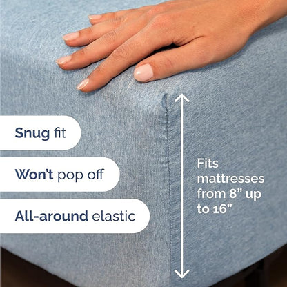 Twin 4 Piece Sheet Set - Comfy Breathable & Cooling - Soft Hotel Luxury Bedding Set with 8-16 Inch Deep Pockets - 1 Flat & 1 Fitted Sheet & 2 Pillowcases - Wrinkle Free & Easy Care - Heathered Blue