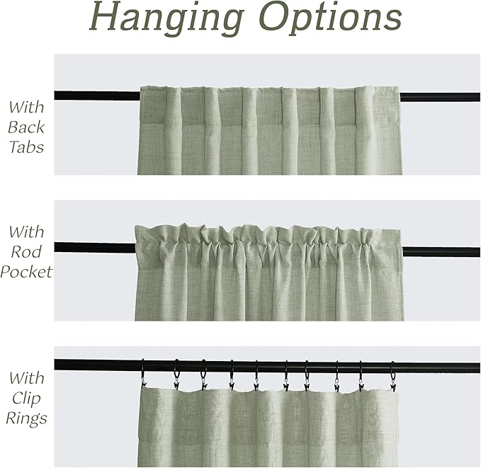 RYB HOME Linen Sheer Curtains and Drapes for Living Room and Bedroom 84 inches Length, Breathable Back Tab/Rod Pocket Semi Sheer Curtains, Sage Green, W 52 x L 84 inches, 2 Panels Set