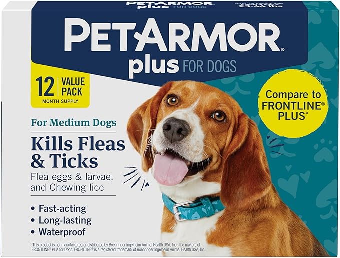 PetArmor Plus Flea and Tick Prevention for Dogs, Dog Flea and Tick Treatment, 12 Doses, Waterproof Topical, Fast Acting, Medium Dogs (23-44 lbs)-Mewly Pet
