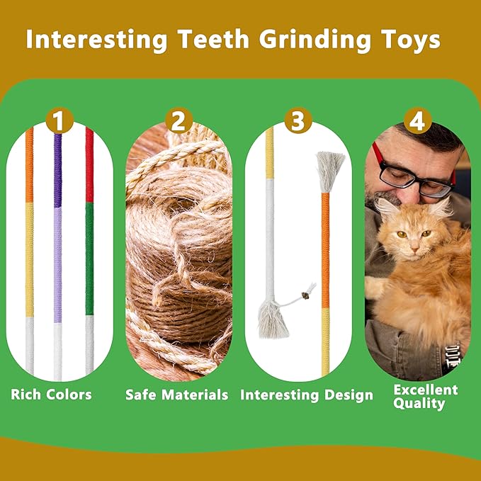 3pcs Safe Cat Rope Toy,Teeth Clean Toy for Cat, Cat Chew Toys for Indoor Cat,Kitten Interactive Toys-Mewly Pet