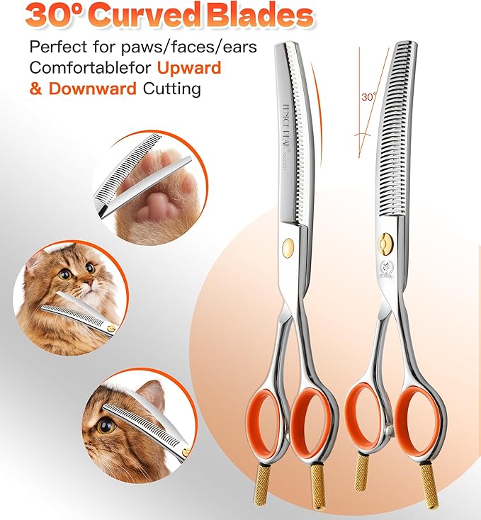 Fenice Peak 6'' Small Curved Thinneing Scissors Lightweight Dog Cat Grooming Scissors with Safety Round Tip JP440C Stainless Steel-Mewly Pet