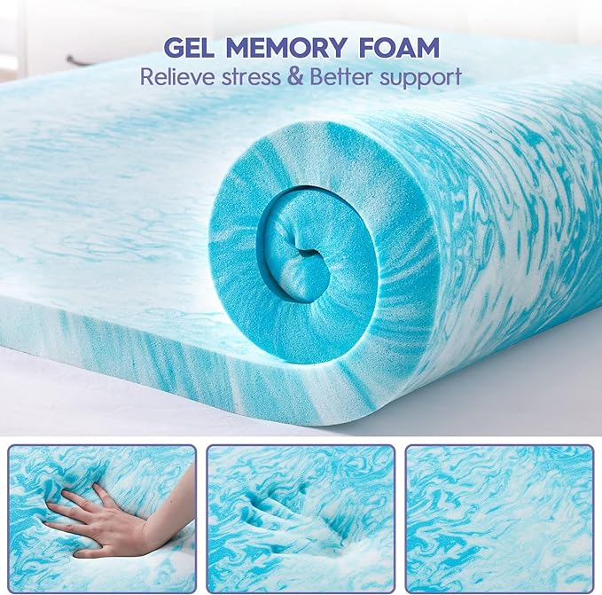 ABENE King Dual Layer 3 Inch Memory Foam Mattress Topper, 2 Inch Gel Memory Foam Plus 1 Inch Down Alternative Pillowtop Mattress Pad Cover, Soft Black Bed Topper Support for Pressure Relief
