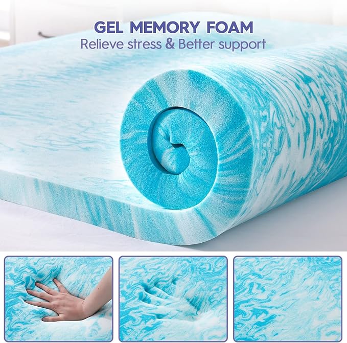 ABENE Queen Size Dual Layer 3 Inch Memory Foam Mattress Topper, 2 Inch Gel Memory Foam Plus 1 Inch Down Alternative Pillowtop Mattress Pad Cover, Thick Soft Bed Topper Support for Back Pain
