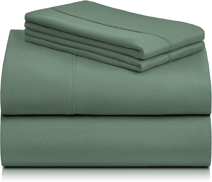 LuxClub 4 PC California King Sheet Set, Breathable Luxury Bed Sheets, Deep Pockets Wrinkle Free Cooling Sheets Machine Washable Hotel Bedding Silky Soft - Tree Moss Green Cal King