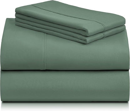LuxClub 4 PC California King Sheet Set, Breathable Luxury Bed Sheets, Deep Pockets Wrinkle Free Cooling Sheets Machine Washable Hotel Bedding Silky Soft - Tree Moss Green Cal King
