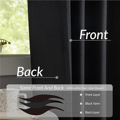 KangBang Black Pinch Pleated Curtains Blackout 90 Inches Long for Bedroom, Linen Textured Pinch Pleat Drapes for Living Room Nursery, Soundproof Privacy Assured Home Decor(2 Panels, Black,40x90)