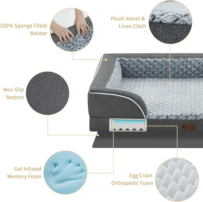 Orthopedic Waterproof Dogs Bed for Extra Large Dogs, Memory Foam XL Dog Beds with Sides, Egg-Crate Foam and Non-Slip Bottom Jumbo Dog Couch Bed with Washable Removable Cover(Jumbo,Dark Grey)-Mewly Pet