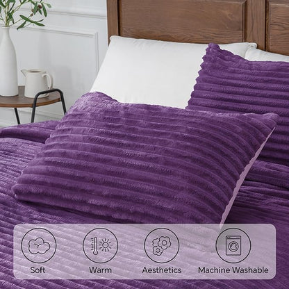 BEDELITE Fleece King Comforter Set -Super Soft & Warm Fluffy Purple Bedding, Luxury Fuzzy Heavy Bed Set for Winter with 2 Pillow Cases