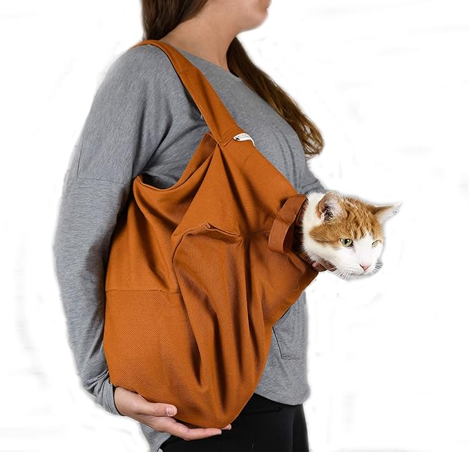 Cozy Comfort Carrier - Extra Large Caramel Pet Carrier for Cat and Cat Restraint for Medication Administration, Nail Clipping, Travel, Vet Visits, and Dental Care-Mewly Pet