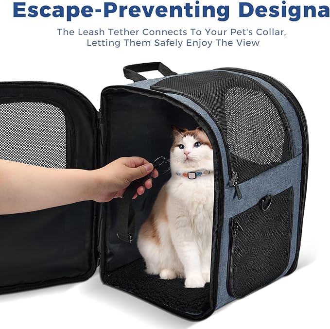 Apollo Walker Dog & Cat Carrier Backpack for 4-15lb Pets - Ventilated Safe Design with Padded Back Support, Breathable Mesh Pet Backpack for Hiking, Travel, Outdoor (Navy)-Mewly Pet