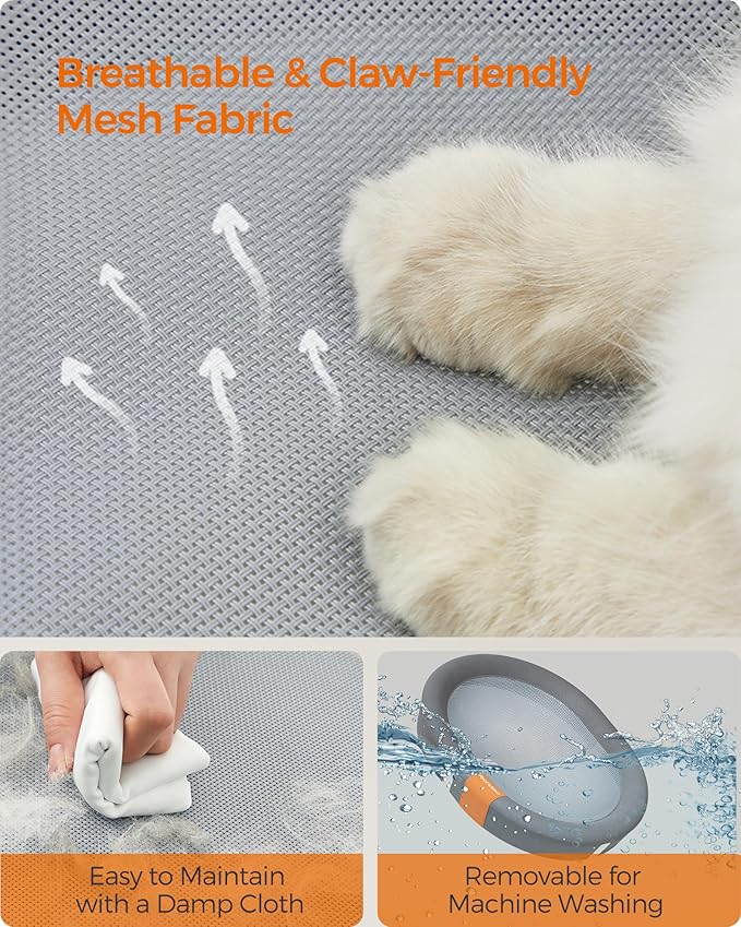 Feandrea Pet Bed, Cat Hammock, Elevated Cat Bed for Multiple Cats, with Removable Washable Mesh, for Pets up to 28 lb, Oval, Gray UPCB002G01-Mewly Pet