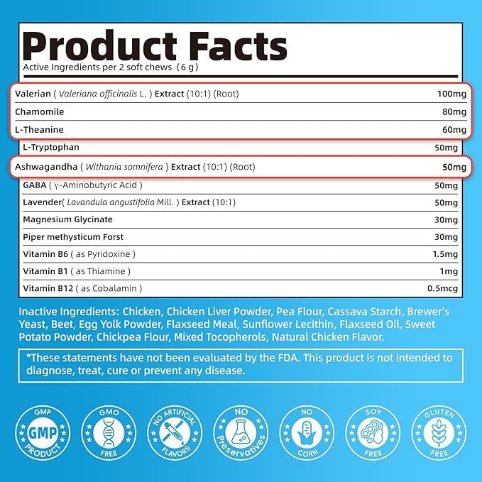 Calming Chews for Dogs – Calming Treats for Anxiety, Stress, Separation, Travel&Thunder, Relaxation & Focus Support with L-Theanine, Valerian Root, Chamomile & Ashwagandha, Chicken Flavor, 90Ct-Mewly Pet