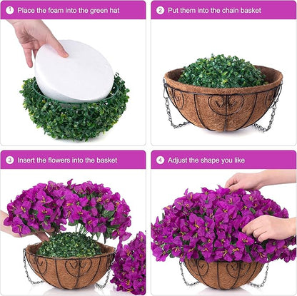 Artificial Fake Hanging Flowers Plants Basket for Outdoors Decoration, Faux Silk Bougainvillea Flowers in Planter Look Real UV Resistant Faux Flower for Outside Porch Patio Garden Home Decor, Purple