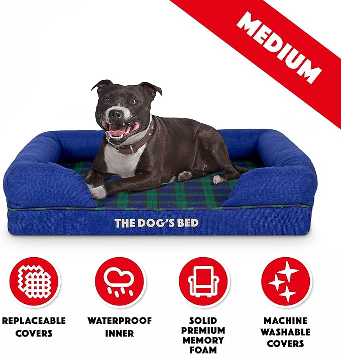 The Dog’s Bed, Med Black Watch Tartan 30x23.5, Memory Foam, Pain Relief: Arthritis, Hip & Elbow Dysplasia, Post Surgery, Lameness, Supportive, Calming, Waterproof Washable Cover, Veterinary Approved-Mewly Pet