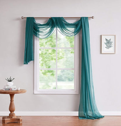 LinenZone Teal Window Scarf Valance in 144 Inch Size. Use Window Scarves as Canopy Bed or Backdrop Curtains, Curtain Scarf, or Sheer Fabric for Draping. (Amazing 55 x 144, Teal)