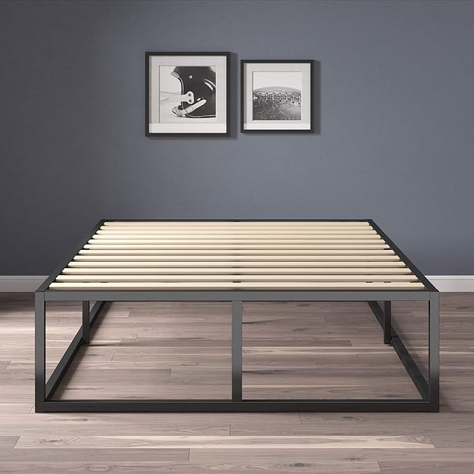 ZINUS Joseph 14" Metal Platforma Bed Frame, Mattress Foundation, Wood Slat Support, No Box Spring Needed, Sturdy Steel Structure, Queen
