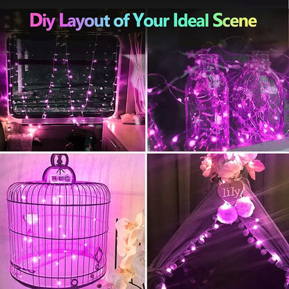 4 Pack 20FT 60LED Christmas Battery Operated Fairy Lights with Timer, Waterproof Battery String Lights Outdoor Indoor, Battery Twinkle Lights for Bedroom Wedding Birthday Party Christmas(Purple)