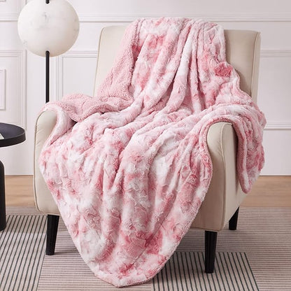 Bedsure GentleSoft Sherpa Fluffy Blanket Twin Size - Fleece Warm and Cozy Throw for Women Gift, Plush & Fuzzy Faux Fur Christmas Blanket for Couch, Sofa, Bed Decor, Tie Dye Design, Pink, 60x80 Inches