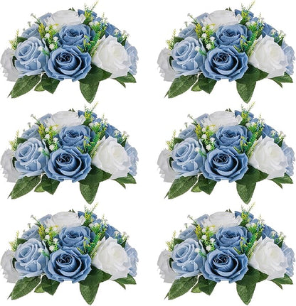 NUPTIO Flower Balls for Wedding Centerpieces - 6 Pcs 9.5 inch Diameter Fake Flower Ball Arrangement Bouquet Party Centerpieces for Tables - Dusty Blue Rose Bouquet Centerpiece Flowers for Table
