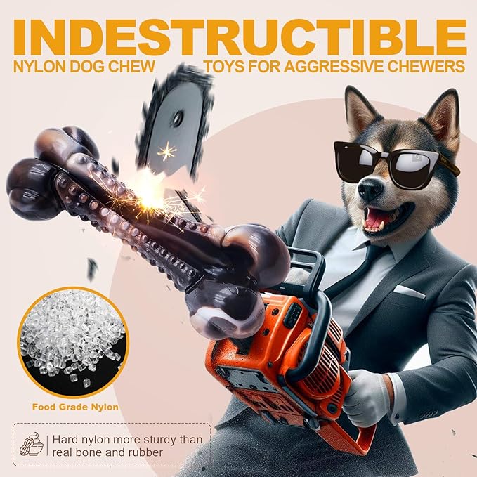 Dog Chew Toys for Aggressive Chewers, 2Pack Large Indestructible Dogs Bone Toy for Small Medium Breeds, Durable Tough Nylon Dog Chew Toys To Keep Them Busy, Puppy Teething Toy Bone, Beef&Bacon Flavor-Mewly Pet