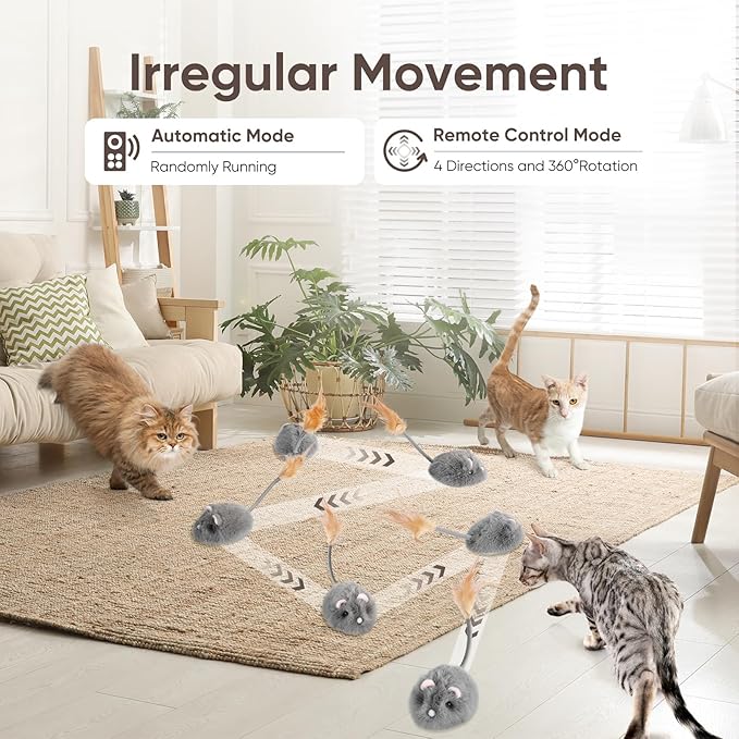 Remote Control Cat Toy Rechargeable Cat Mouse Toy Automatic Interactive Cat Toys for Indoor Cats Toy with 3-Speed Adjustment and 4 Directions-Mewly Pet