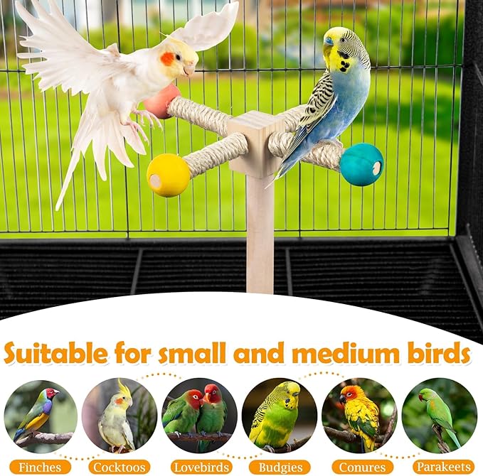 Rotating Bird Perches Toy, Interactive Spinning Parrot Parakeet Toys, Wooden Exercise Stand Bird Cage Accessories for Budgies,Cockatiels,Small Birds-Mewly Pet