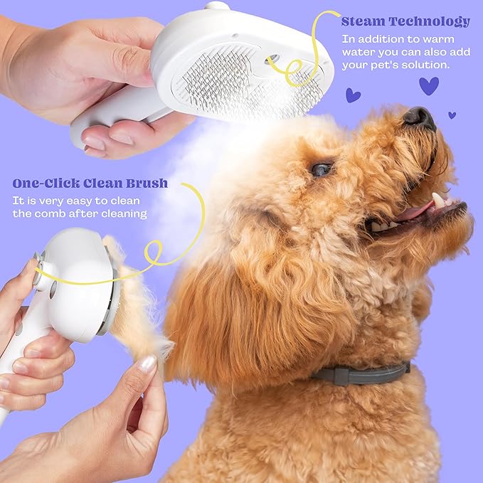 Rechargeable Silicone 3 in 1 Pet Hair Removal Tool - Self Cleaning Steamy Brush for Massage, Shedding & Grooming - Cat & Dog Hair Remover-Mewly Pet
