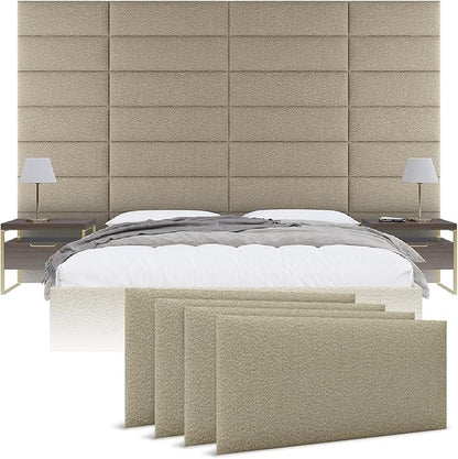 Vänt Upholstered Wall Panels - King/Cal King Size Wall Mounted Headboards - Boucle Beige - Twin/King - Set of 4 Panels (Each Individual Panel 39"x11.5")