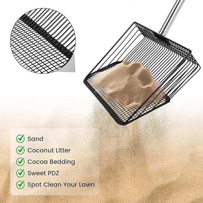 Chicken Poop Scooper for Sand 10 Inch, Chicken Coop Scoop Large Metal with Adjustable Handle, Multifunctional Coop Scoop Rake Set Sifting Shovel, Heavy Duty Pooper Shovel Tool Accessories-Mewly Pet
