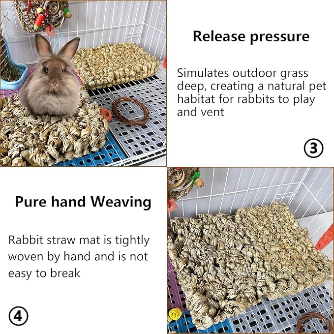 Hamiledyi Rabbit Grass Bed 2PCS Guinea Pig Hay Mat Bunny Natural Straw Woven Bed Rabbit Handmade Bedding Sleeping Grinding Nesting and Chewing Toy for Rabbit Guinea Pig Chinchilla Hedgehog Hamster-Mewly Pet