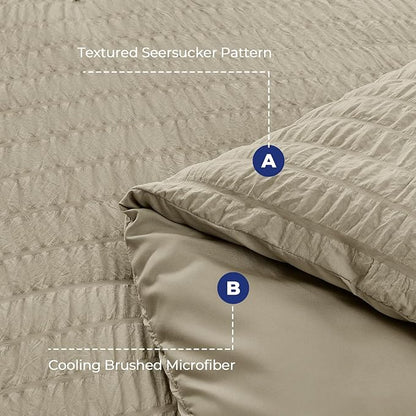 HYMOKEGE Linen Full Size Comforter Sets Seersucker 7 Pieces, All Season Luxury Bed in a Bag for Bedroom, Bedding Set with Comforter, Sheets, Pillowcases & Shams