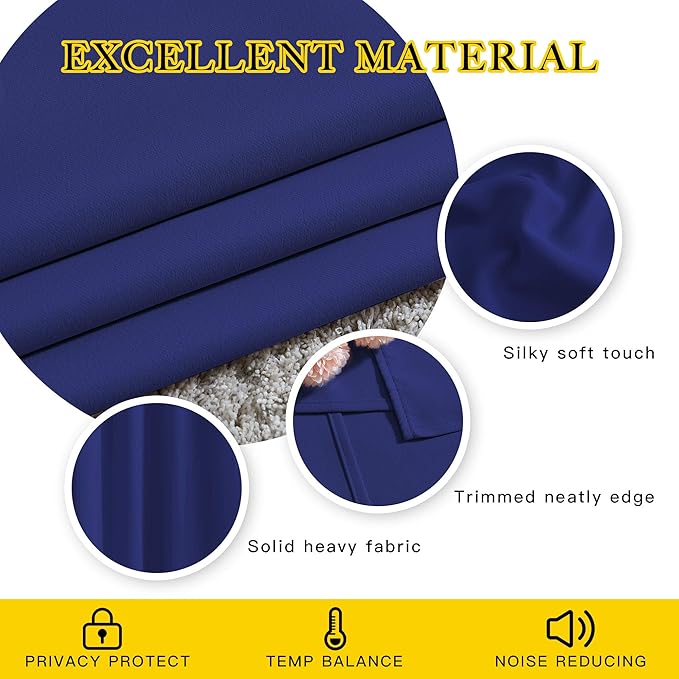 NICETOWN Bedroom Blackout 110 inch Curtains for Sliding Glass Door, Grommet Thermal Insulated Solid Window Treatments Sound Reducing for Living Room, W66 x L110, Navy Blue, Set of 2