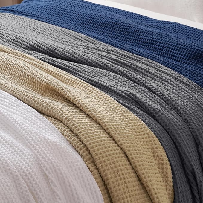 PHF 100% Cotton Waffle Weave Blanket King Size for Bed,Snag Proof Lightweight Breathable Throw for Couch,Great for Layering in Cold Weather,Machine Washable,Home Decor Gift-Khaki/Simply Taupe