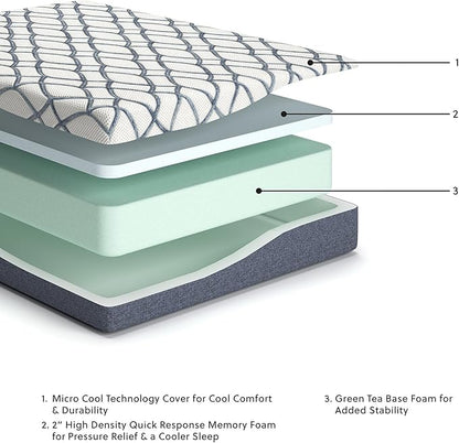 Signature Design by Ashley 10 Inch Chime Elite 2.0 Firm Green Tea Memory Foam Mattress for Cool Sleep and Pressure Relief, King, Fiberglass Free, Mattress In A Box