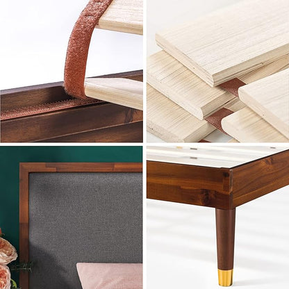 ZINUS Raymond Wood Platform Bed Frame with Adjustable Upholstered Headboard, Solid Wood Foundation, Wood Slat Support, No Box Spring Needed, Easy Assembly, King