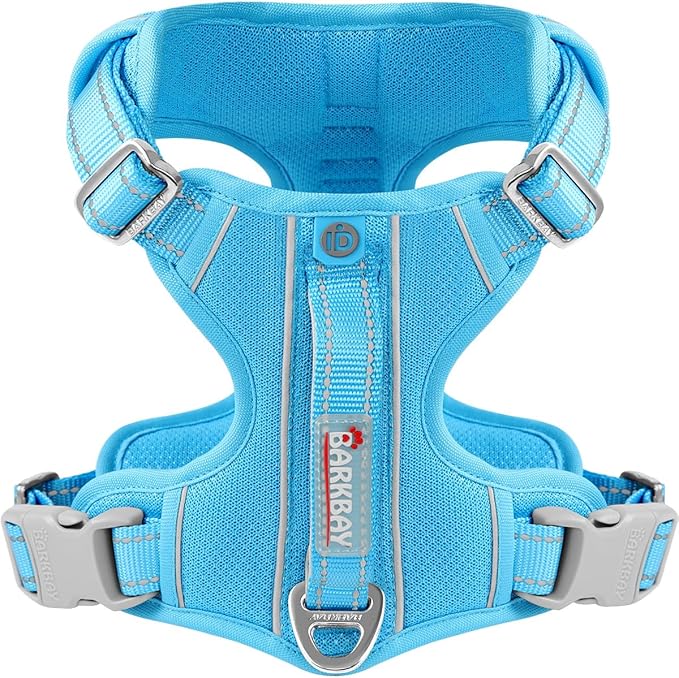 BARKBAY Dog Harness No Pull with ID Tag Pocket - Heavy Duty, Reflective, Easy Control for Large Dogs(Blue,S)-Mewly Pet