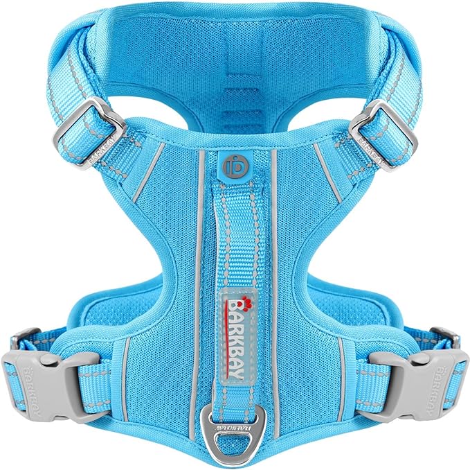 BARKBAY Dog Harness No Pull with ID Tag Pocket - Heavy Duty, Reflective, Easy Control for Large Dogs(Blue,M)-Mewly Pet