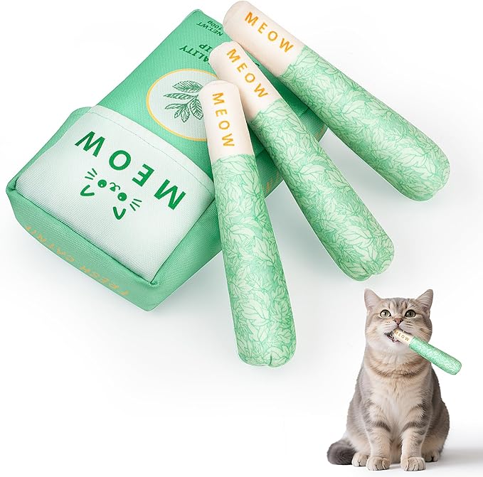 Homrich Catnip Toys for Cats, 3-Pack Funny Cat Toys Filled with 100% Pure Organic Catnip, Safe Kitten Teething Chew & Kicker Toys - Interactive Cat Toys for Bored Indoor Adult Cats-Mewly Pet