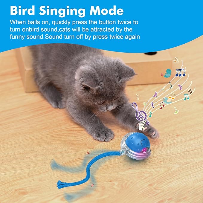 Cat Toys Ball for Indoor Cats - Interactive Automatic Cat Ball Toy | Fast Rolling & Motion Activated Chirping | Hide and Seek Mouse Catching Game | Stimulates Hunting Instinct (Blue)-Mewly Pet